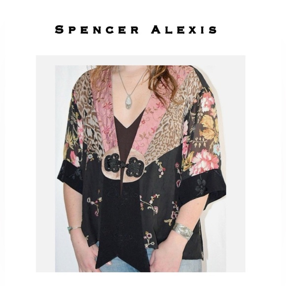 Spencer Alexis Floral Leopard  Embroidered
Satin Silk Blend Kimono Jacket M - Picture 1 of 15